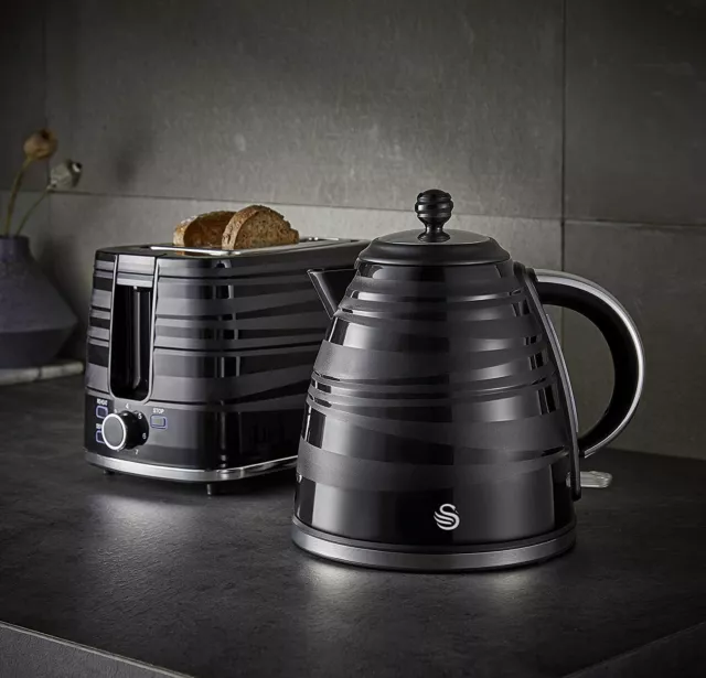 Swan Symphony Black 1.7L Jug kettle & 2 Slice Toaster Set SK31050BN/ST31050BN