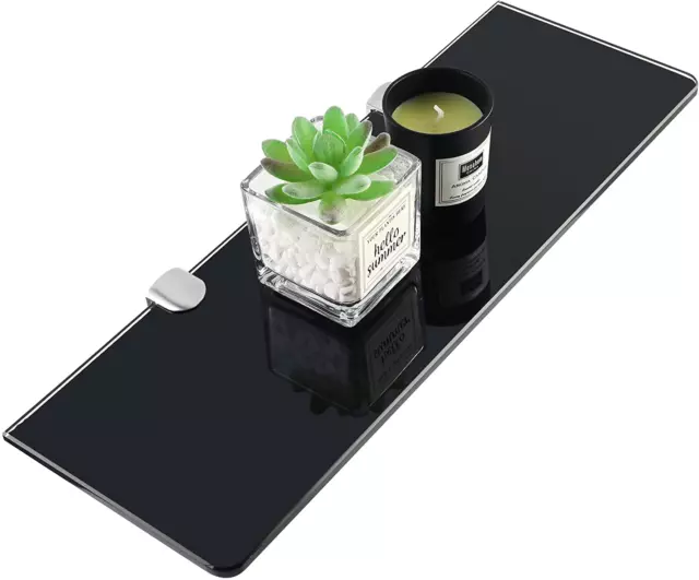 Sayayo Bathroom Glass Shelf Wall Mounted 7MM Tempered Black Glass with Chromed