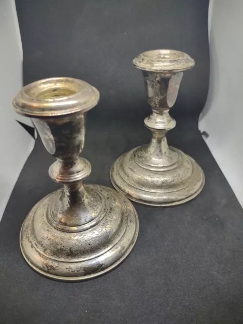 S. KIRK & SON Candle Stick Holder Pair - STERLING SILVER "Old Maryland" Repousse