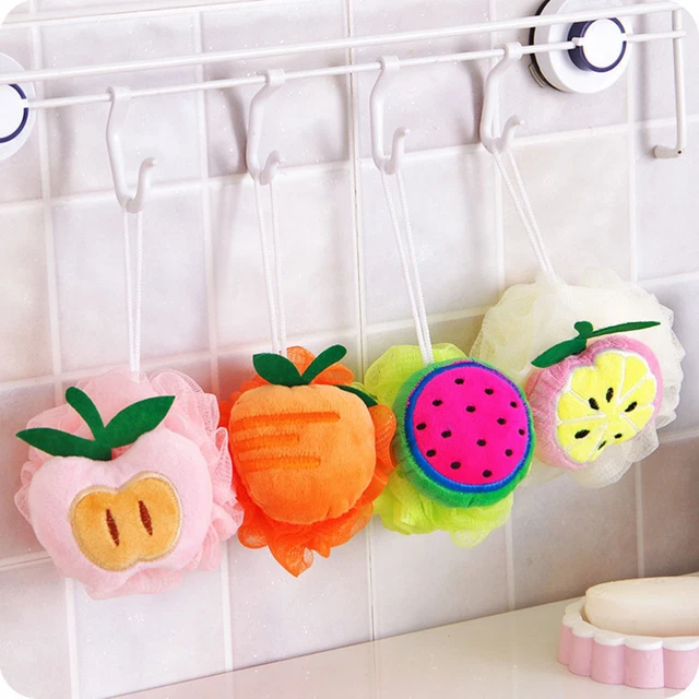 4 piezas bola de baño en forma de fruta malla esponja malla puf bola de ducha (aleatoria)