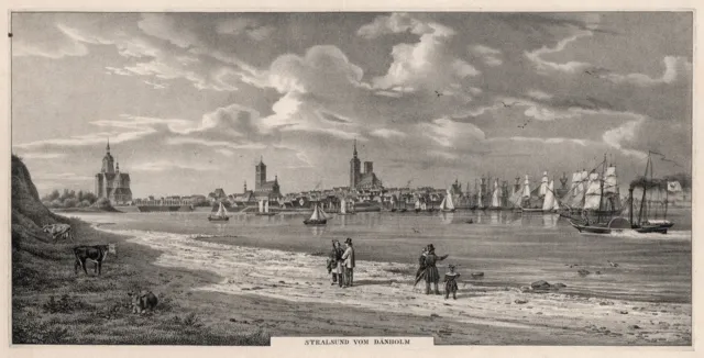 Stralsund Vista General Original Litografía Chillón 1850