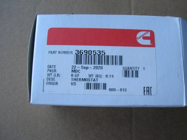 NEW Genuine Cummins Oil Cooler Thermostat 3690535 15 liter ISX/QSX engines. 235f