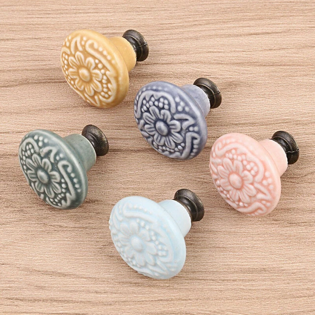 Retro Ceramic Door Knobs Cabinet Knobs Drawer Cupboard Pull Handles Decor Tool