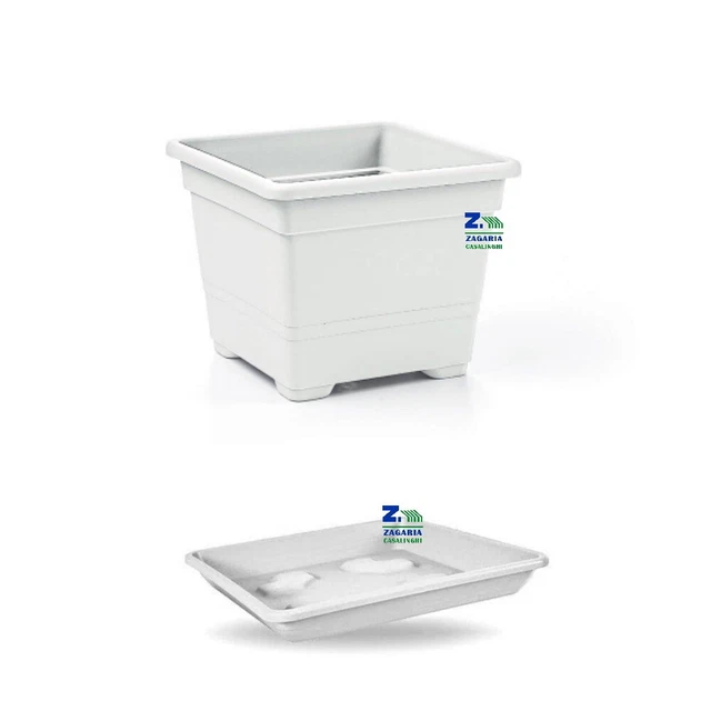 Fioriera Quadrata Con Sottovaso - Vaso Per Piante Bianco 45x45x35 Cm