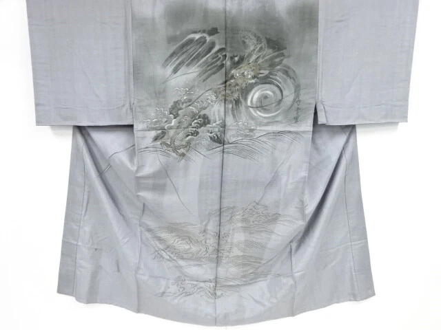 36519# Japanese Kimono / Antique Mens Juban / Rough Wave & Dragon