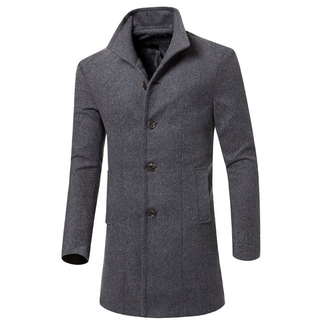 Mens Casual Long Sleeve Button Jackets Winter Warm Trench Coat Outwear Overcoat