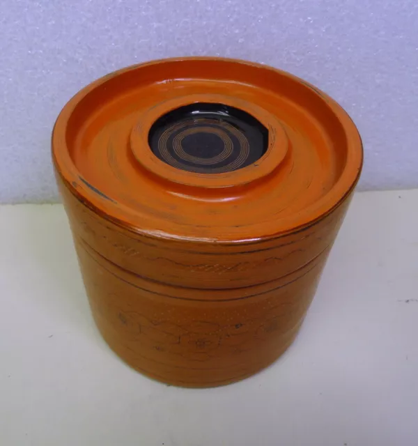 Orange Round Lacquer Burmese Burma Betel Box - 4 Piece Set