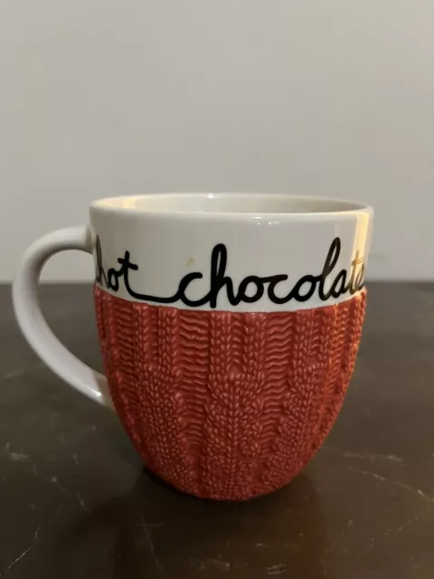 Food Network Embossed Stoneware  Sweater Coffee Mug Cup Hot Chocolate Script Red