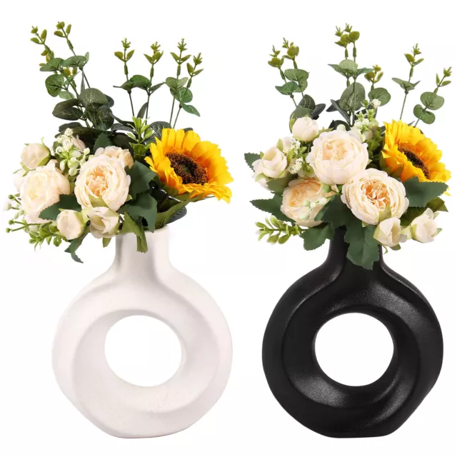 Ceramic Vase White/Black Hollow Flower Vase Modern Minimalist Flower Vases LopKP