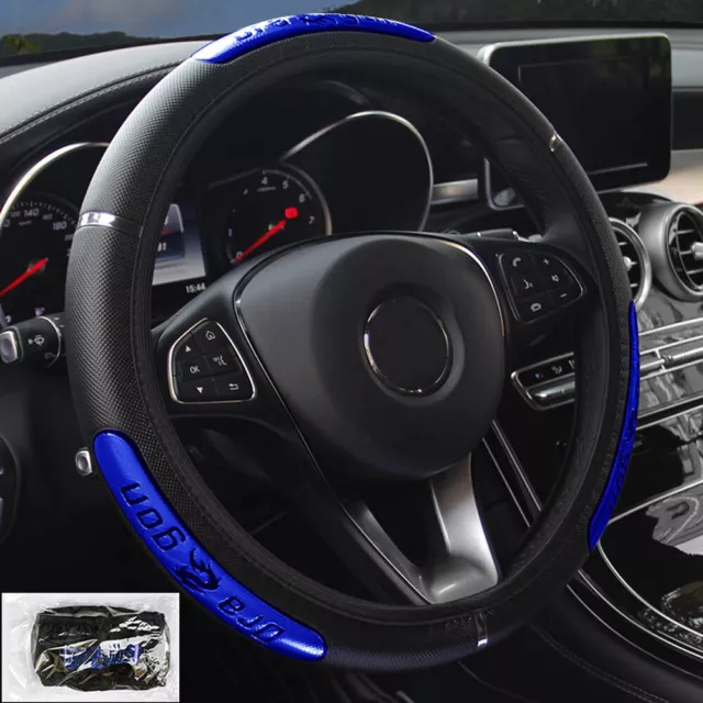 Blue PU Leather Car Steering Wheel Cover Anti-slip Protector Accessories For 15"