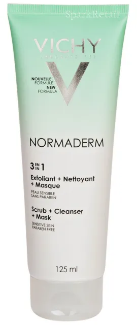 Vichy NORMADERM 3 in 1 Scrub + Cleanser + Mask 125ml Polish/Face Wash/Masque NEW