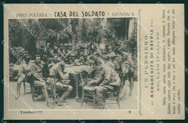 WW1 WWI Militari Pro Patria Casa del Soldato Genova Tombola cartolina KF5234