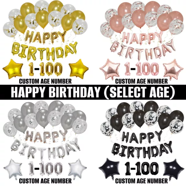 1-100 AGE HAPPY BIRTHDAY BALLOONS Helium/Air Latex Balloon PARTY Banner Decor UK