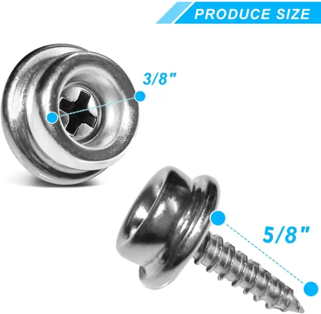 50PCS Stainless Steel Screws Marine Grade Boat Canvas Snaps 3/8"Socket with Stai 3