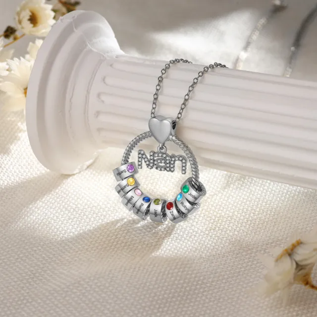 Circle Ring Interlocking Necklace for Nan Personalised Grandkids Name Birthstone