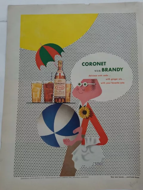 1945 Coronet VSQ Brandy Paul Rand serving tray beach ball vintage art ad