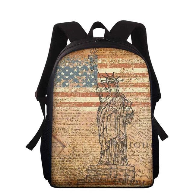 STATUE OF LIBERTY And Words Backpack Boy Girl Schoolbag Shoulder