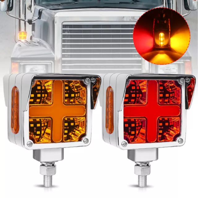 2pcs Square Double Face Trailer LED Pedestal Turn Signal Brake Lights Amber/Red