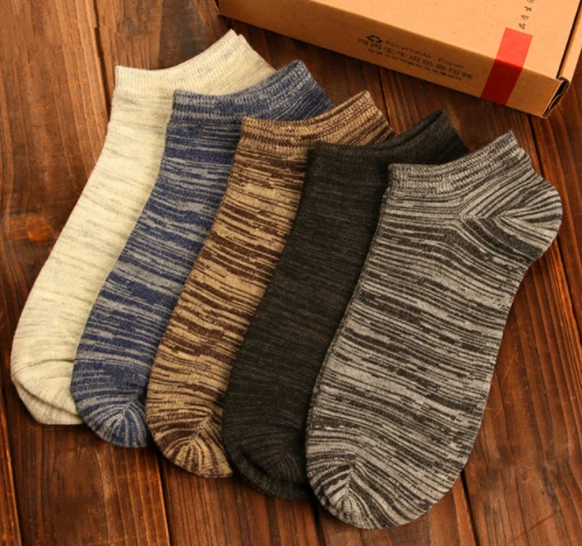 5Pairs Men Soft Cotton Sports Short Striped Socks Ankle Calf Crew Toe Hosiery
