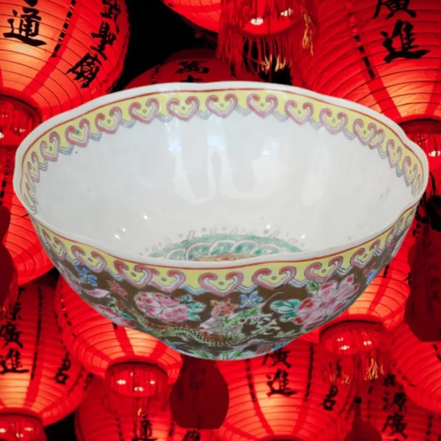 Vintage Ca. 1960 Chinese Rose Medallion Eggshell Porcelain Ruffled Edge Tea Bowl