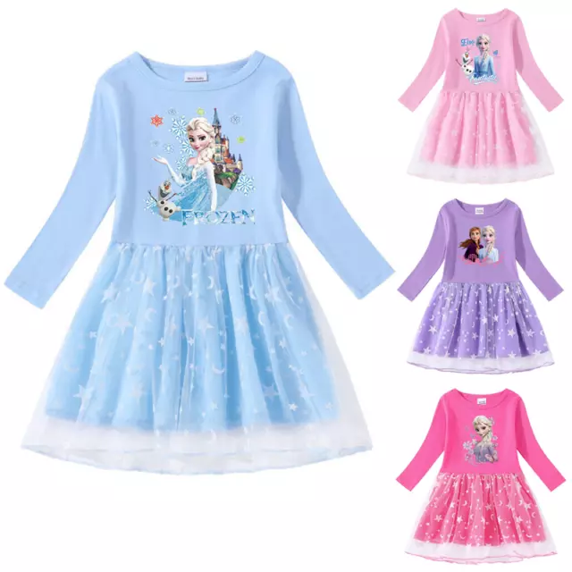 Kids Girls Princess Elsa Dress Cosplay Long Sleeve Birthday Party Fancy Dresses