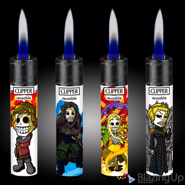 4 x Clipper Lighters Gas Lighter Refillable Flint |  GAME OF THRONES GoT SKULLS