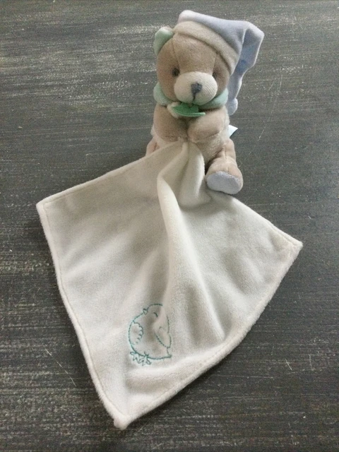 Doudou Baby Nat Babynat Ours Bonnet Bleu Vert Mouchoir Blanc Oiseau BN 0169