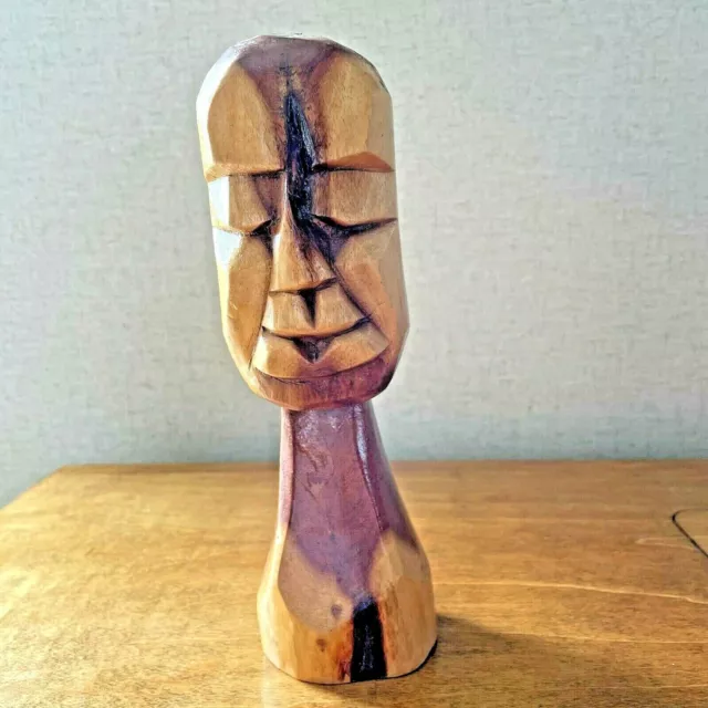 Marv Clarke Hand Carved Tiki Tribal Head Carving Hard Wood Nassau Bahamas 9"