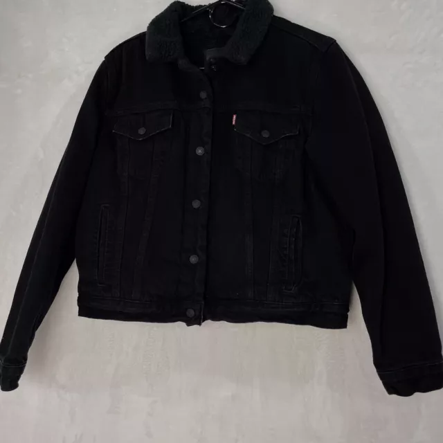 Levis Black Fleece Lined Denim Trucker Jacket Jeans Red Tab Women’s M L XL *READ Levis Black Fleece Lined Denim Trucker Jacket Jeans Red Tab Women’s M L XL *READ