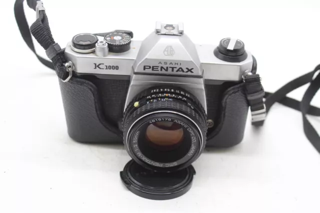 C Vintage Asahi Pentax K1000 SLR Film Camera W/ Pentax-M 2 50mm Lens & Strap