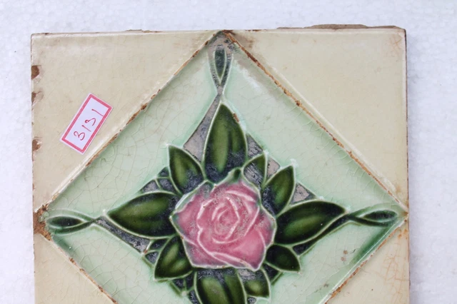Antique Rose Flower Engrave Nouveau Art Majolica Ceramic Tiles Japan Made NH3131 6