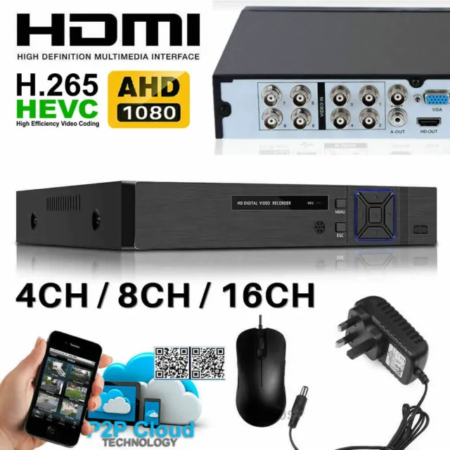 Smart CCTV DVR Recorder 4 8 16 Channel AHD 1080N/1080P Video HD VGA HDMI BNC UK