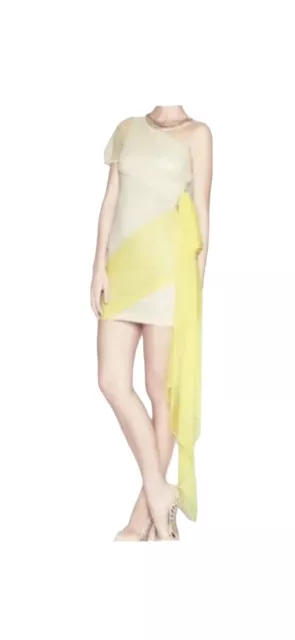 NWT BCBGeneration One Shoulder Summer Colorblock Yellow Body con Dress Sz 12