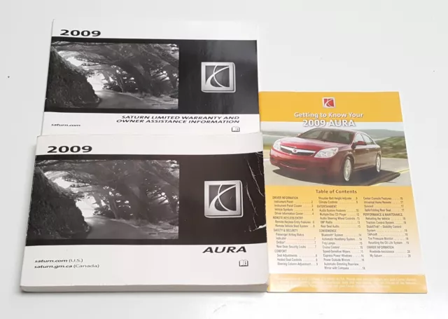 2009 Saturn Aura Owners Manual Operators User Guide Xe Xr V4 2.4L V6 3.6L Oem