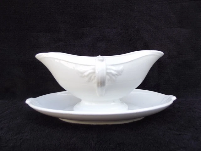 Saucière Ancienne KG Lunéville Modèle Menton Rose - Céramique Blanc Et Rouge