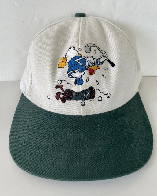 VINTAGE DISNEY GOLF Hat Cap Angry Donald Duck Golfer Adj. Leather ...