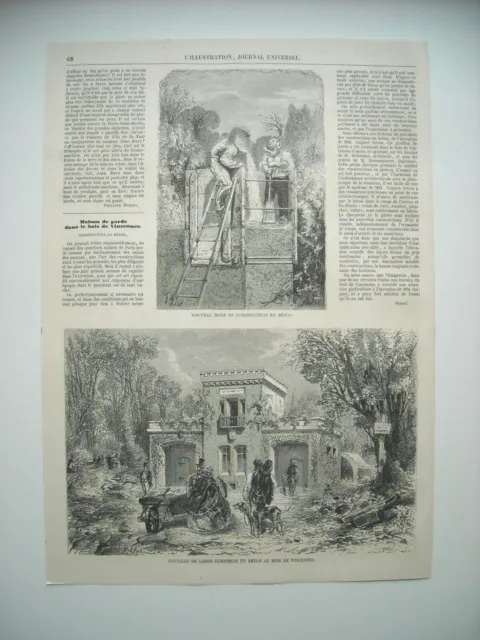 Gravure 1858. Maison De Garde Dans Le Bois De Vincennes.  2 Gravures Avec Explic