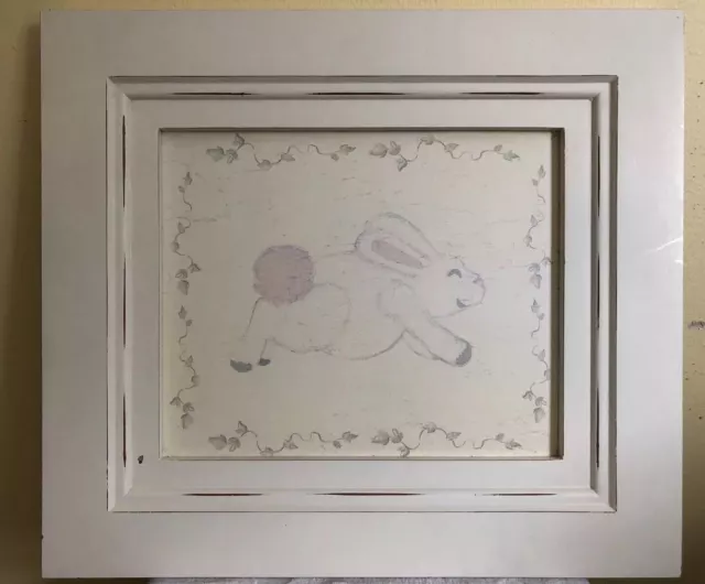 Wendy Bellissimo Baby Nursery Bunny Rabbit Wall Hanging Picture Frame Art Shabby