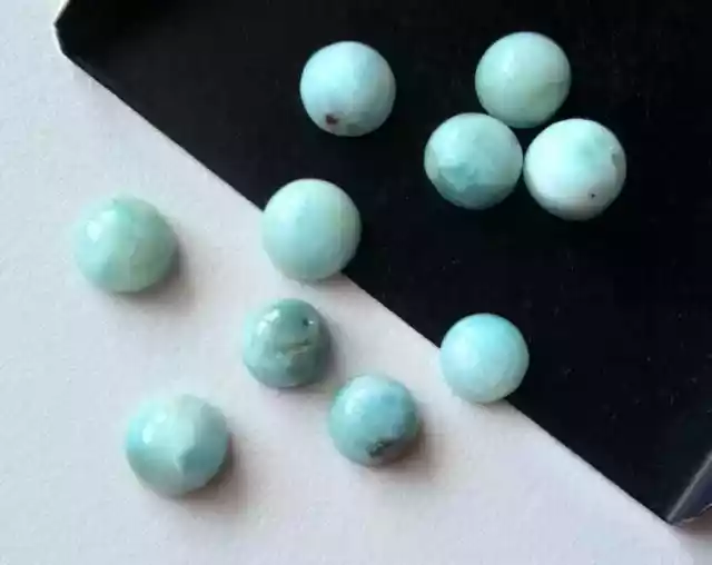 7-8.5mm Larimar Liso Redondo Cabujones, 10 Piezas Plano Espalda