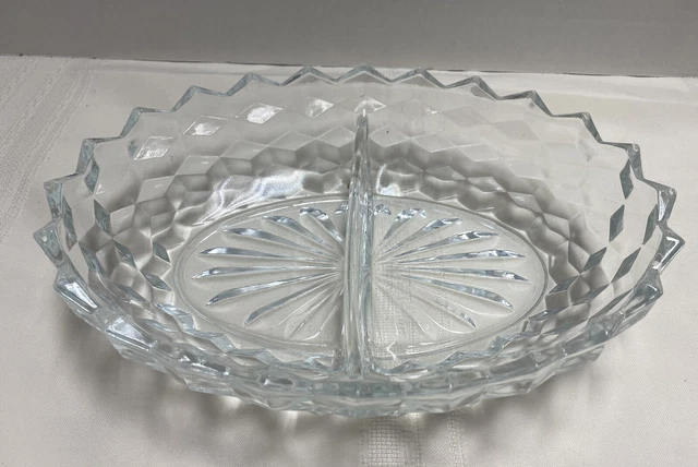 Vintage Fostoria American Oval Relish Dish Divided 10" Serving Bowl