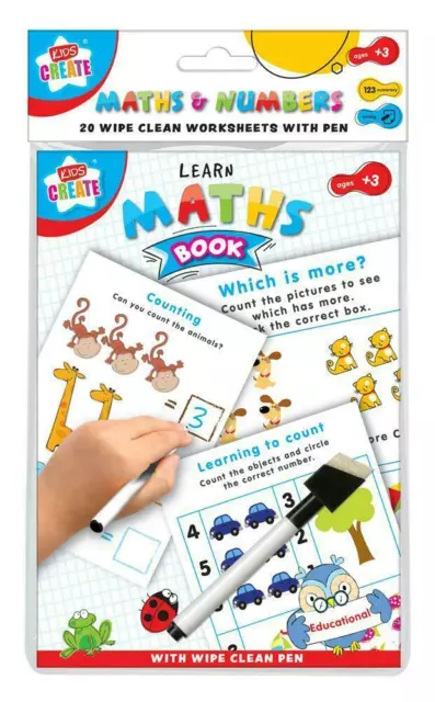 KIDS CREATE MATHS & NUMBERS 20 WIPE CLEAN WORK SHEETS  A5 Book  Learning Work...