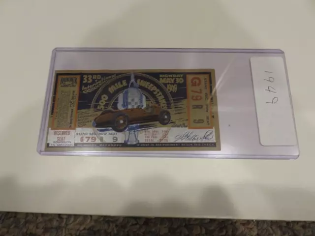 1949 Indy 500 Ticket Stub - Mauri Rose pictured. 1949 Indy 500 Ticket Stub - Mauri Rose pictured.