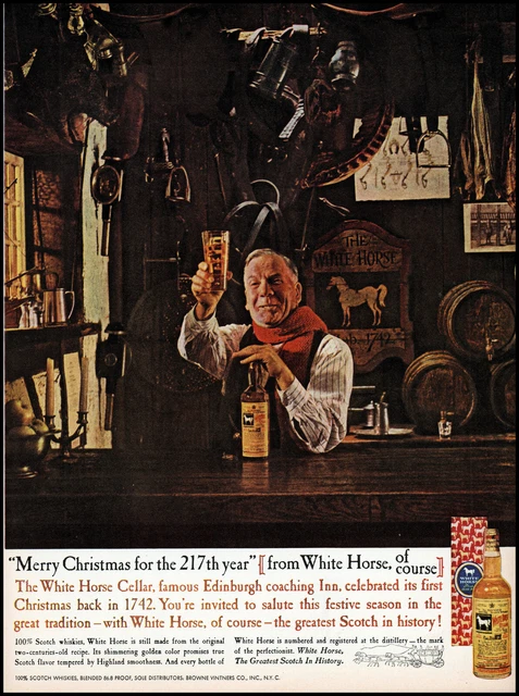 1960 White Horse scotch Edinburgh Coaching Inn Xmas retro photo print ad adl83