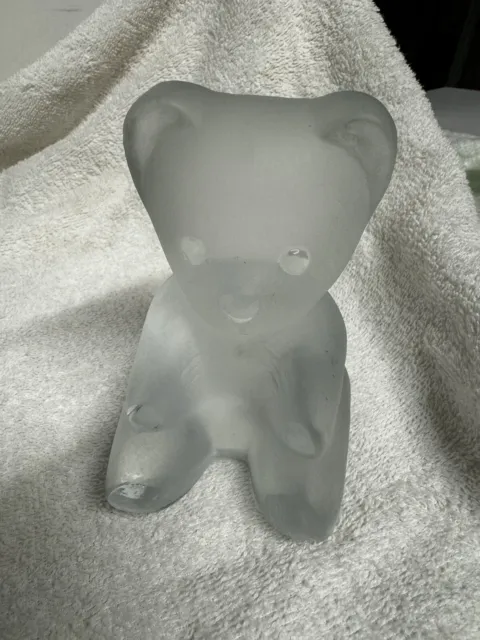 Nybro Teddy Bear Frosted Crystal Glass Figurine Paperweight Sweden 1985