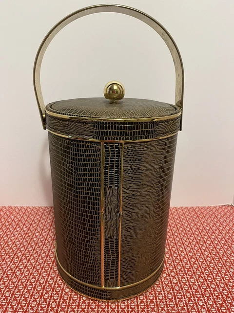 70’s Vinyl Faux Leather Georges Briard Tall Ice Bucket - Real Nice Condition!