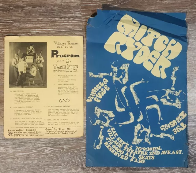 1967 Grateful Dead The Village Theatre Handbill Mitch Ryder Vanilla Fudge Poster
