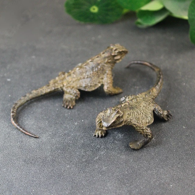 Soild Brass Lizard Statue Decoration Tea Ornament Figurine Animal Miniature
