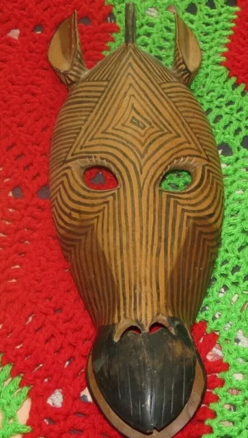 Tribal Zebra Mask Brown Hand Carved Wall Sculpture Plaque Hanging Decor