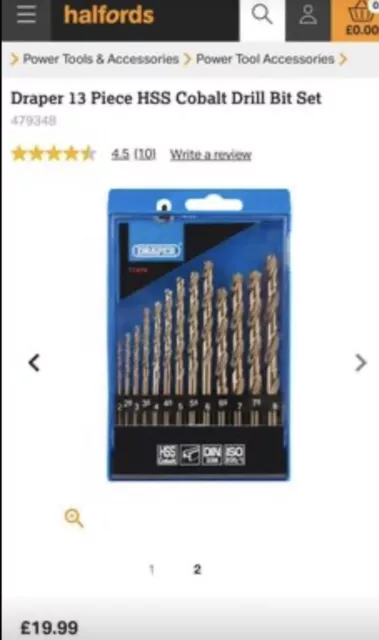 Halfords 13 Piece HSS Cobalt Drill Bit Set 2-8mm x2  boxes