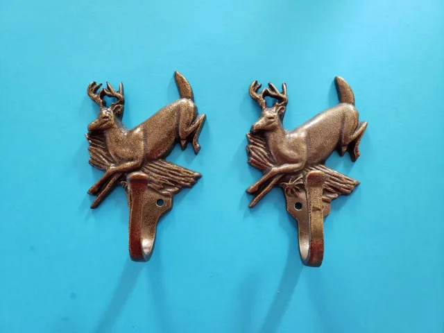 4  Solid Brass Deer Buck With Antlers Hooks Coat Hooks